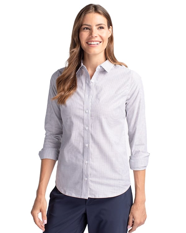 Cutter & Buck Stretch Oxford Stripe Womens Long Sleeve Dress Shirt 1 Cutter & Buck Stretch Oxford Stripe Womens Long Sleeve Dress Shirt