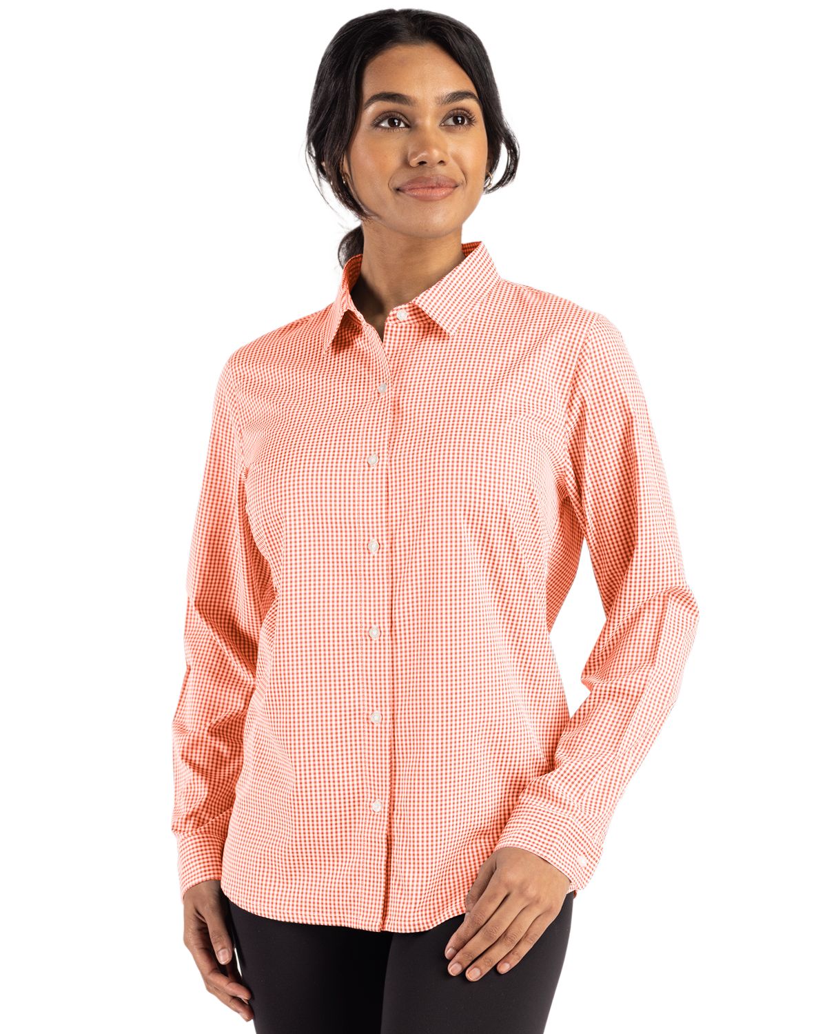 Cutter & Buck Skyline Epic Confidence Recycled Gingham Womens Long Sleeve Dress Shirt 9 Cutter & Buck Skyline Epic Confidence Recycled Gingham Womens Long Sleeve Dress Shirt - Image 9