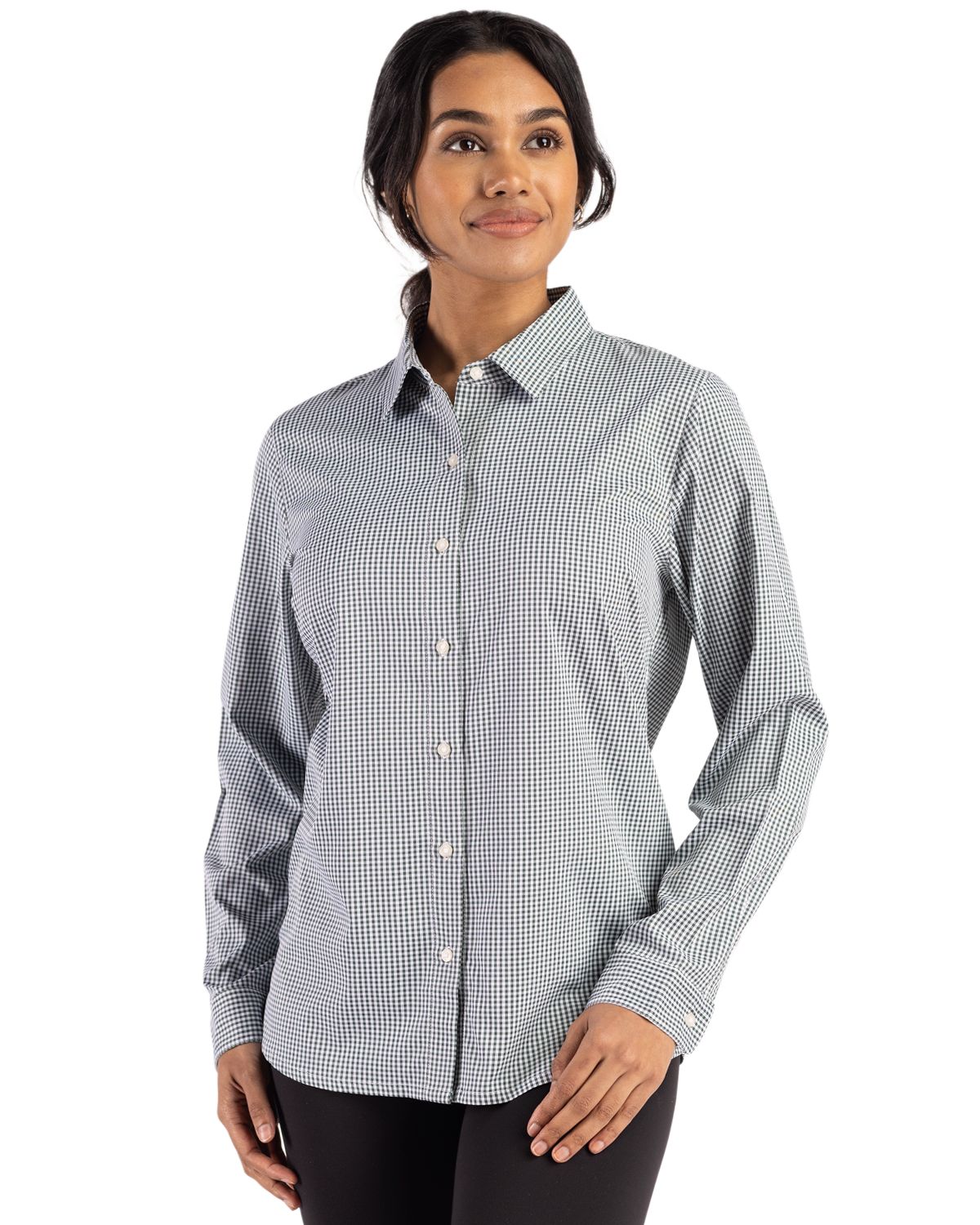 Cutter & Buck Skyline Epic Confidence Recycled Gingham Womens Long Sleeve Dress Shirt 3 Cutter & Buck Skyline Epic Confidence Recycled Gingham Womens Long Sleeve Dress Shirt - Image 3