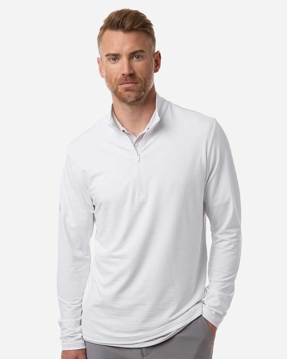 Adidas-Men's Textured Stripe Quarter-Zip Pullover 1 Adidas-Men's Textured Stripe Quarter-Zip Pullover